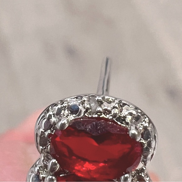 Trilogy Red Gemstone Diamond Accent Latch Back Earrings - Picture 11 of 12
